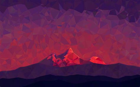 Wallpaper : mountains, digital art, abstract, red, low poly, sunrise, screenshot, computer ...