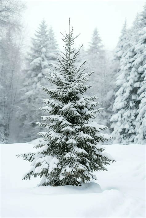 Pine trees or decorated christmas tree covered by snow on beautiful winter. Christmas theme ...