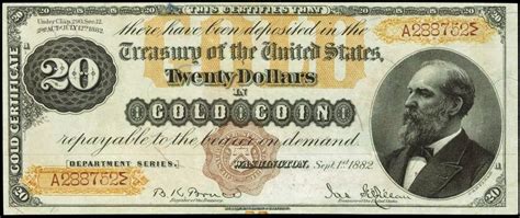 1882 Twenty Dollar Gold Certificate, James Garfield “Ocean Telegraph ...