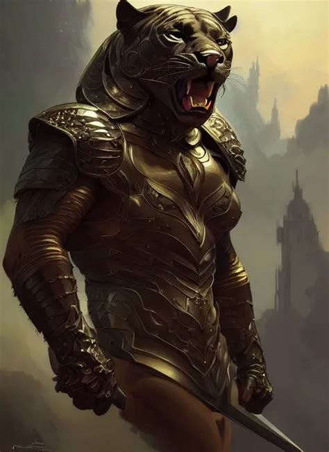 portrait of a panther, d & d, armour! muscular, | Stable Diffusion ...