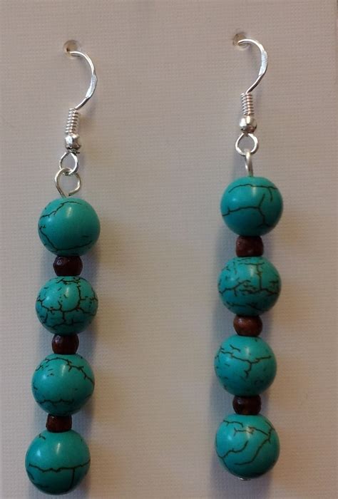 Turquoise bead earrings sterling silver hooks beaded