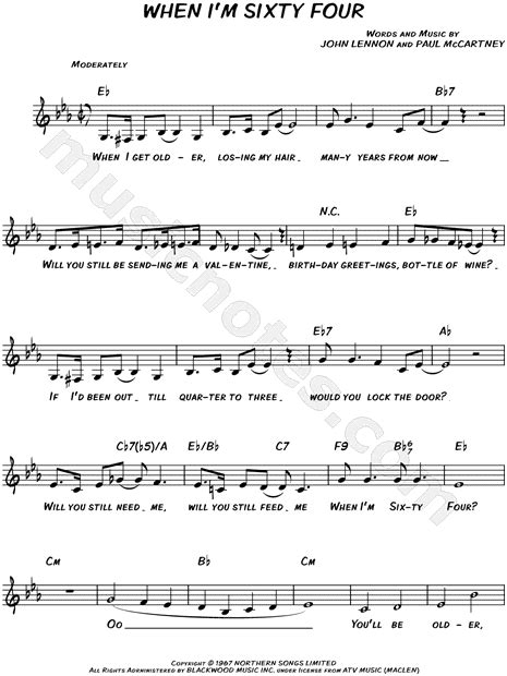 The Beatles "When I'm Sixty-Four" Sheet Music (Leadsheet) in Eb Major (transposable) - Download ...