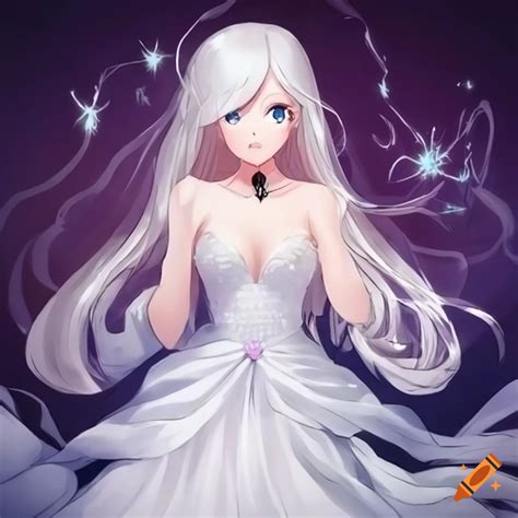 Elegant anime character in a white dress on Craiyon