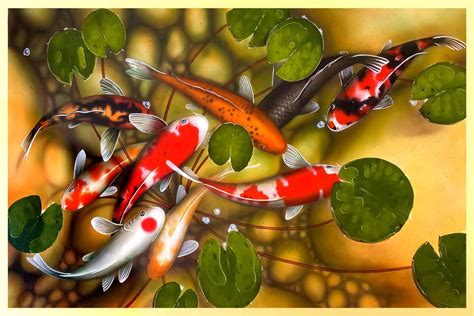 9 koi fish painting Feng Shui wall art wealth and Blessings