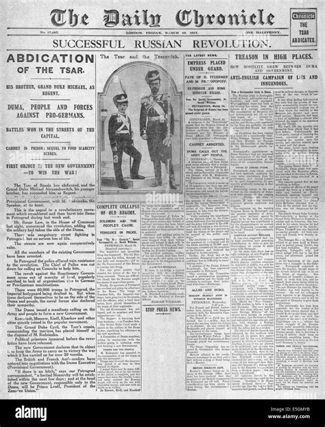 1917 Daily Chronicle front page reporting the Russian Revolution Stock ...