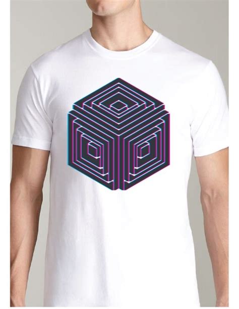 3D Cube Optical Illusion Men's White Tee Shirt