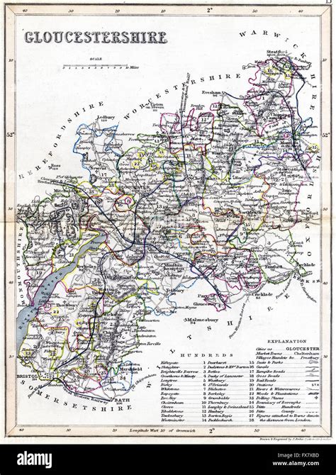 An old coloured map of Gloucestershire scanned at high resolution Stock ...