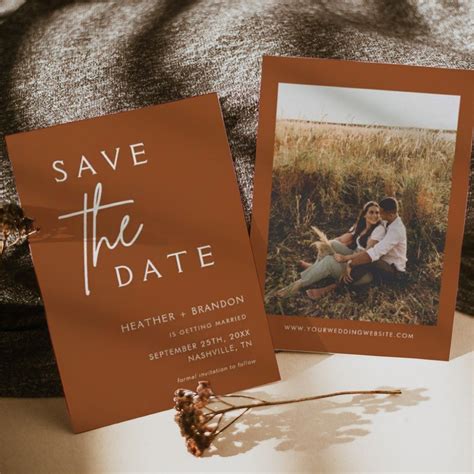 Terracotta Rust Photo Save the Dates Invitations | Zazzle | Save the date invitations, Wedding ...