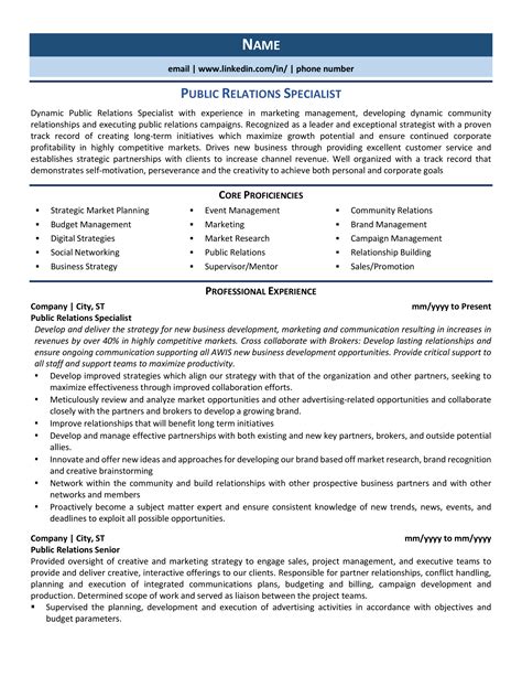 Public Relations Specialist Resume Example & Template (2021) | ZipJob