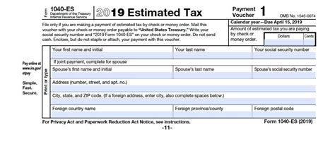 Tax Form 1040 ES Payment Voucher | 1040 Form Printable