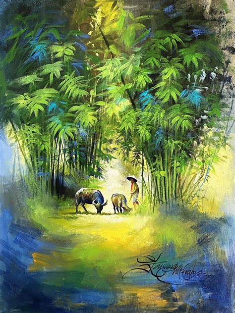 Acrylic Rural Landscape | Acrylic Painting | Exotic India Art