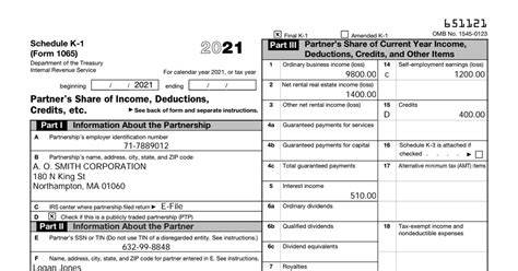 IRS Form 1065 Schedule K-1 (2021) - Partner’s Share of Income ...