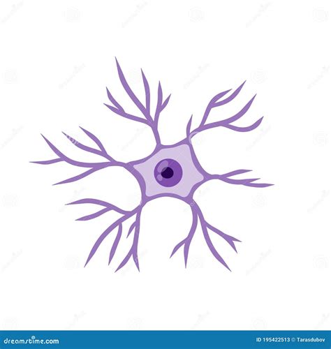 Blue Neuron Cell. Brain Activity And Dendrites. Scientific Cartoon ...