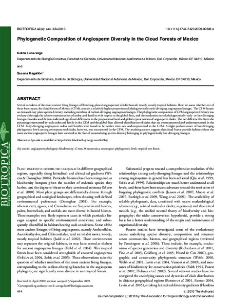 (PDF) Phylogenetic Composition of Angiosperm Diversity in the Cloud Forests of Mexico | Isolda ...