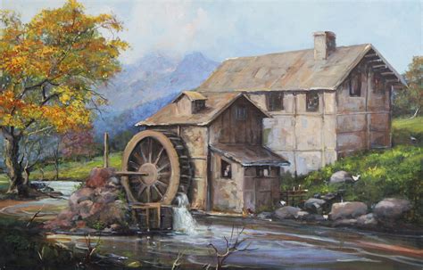 Signed Impressionist Painting of a Watermill from Brazil - The ...