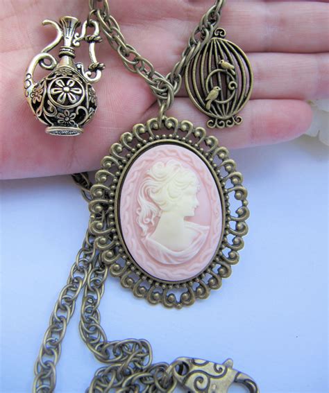 Vintage Style Large Pink Cameo Necklace, Romantic Jewelry on Luulla