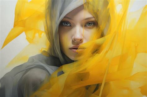 Premium Photo | Woman with covered head soft transitions between yellow and gray colors