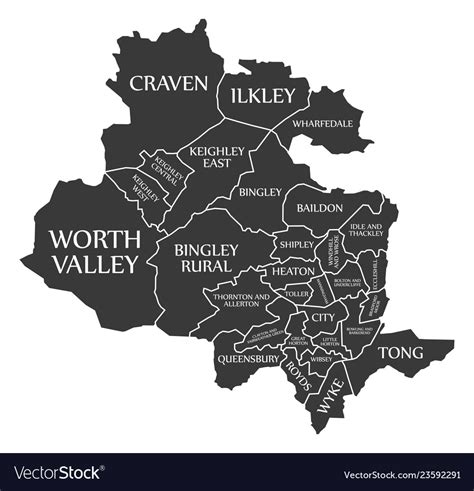 Bradford city map england uk labelled black Vector Image