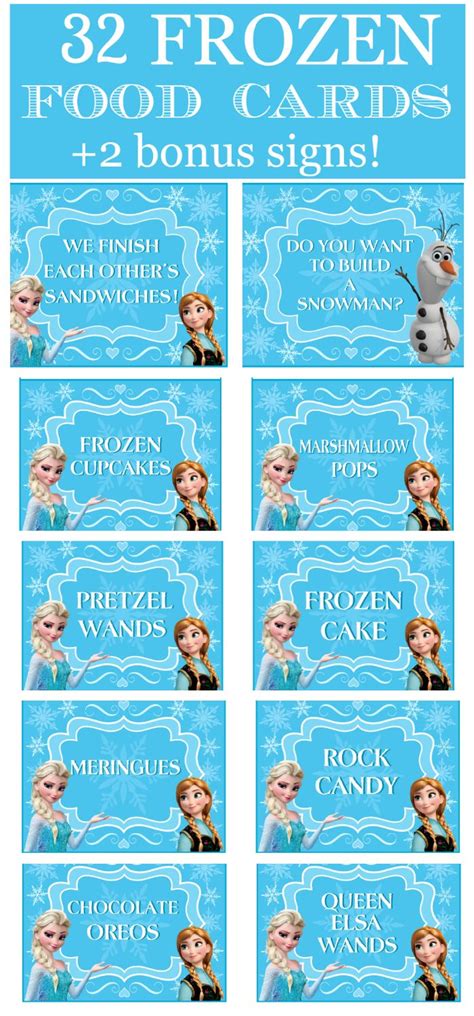 Frozen Party Food Card Prefilled Printables + FREE Bonus Signs ...