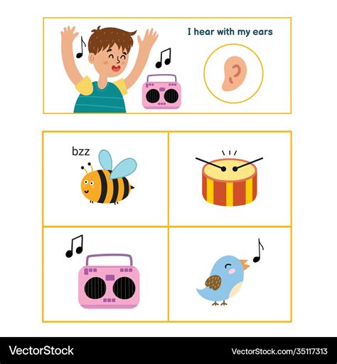 Five senses poster hearing sense presentation Vector Image