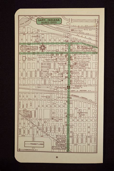 Gary Map of Gary Street Map Wall Art Decor Indiana Vintage | Etsy