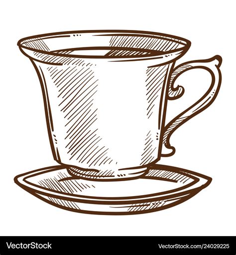 Coffee or tea cup on saucer isolated sketch hot Vector Image