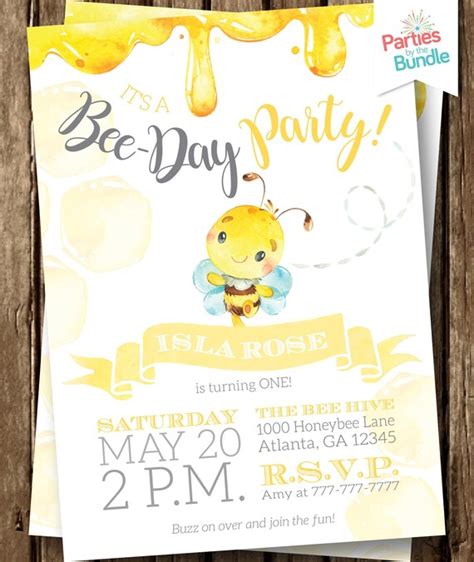 Bee Party Bee Birthday Invite Bee Party Invite Black And | Etsy