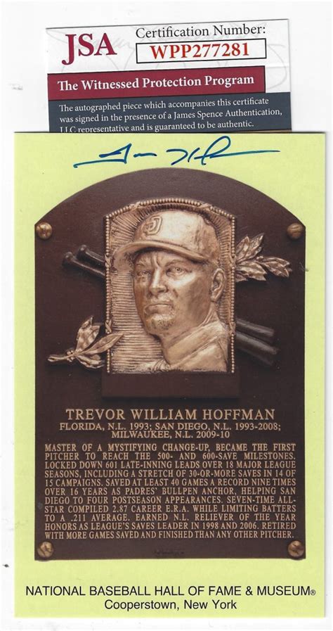 Autographed TREVOR HOFFMAN Hall of Fame Gold Plaque JSA - Main Line ...