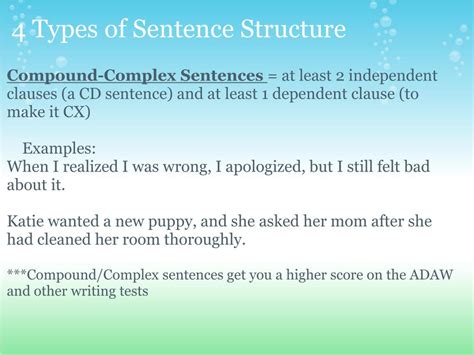 Sentence Types Chart