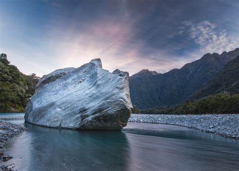 Blue hour on the Haast River in New Zealand. - [2048x1463]. - Nature/Landscape Pictures