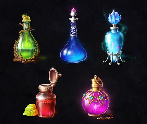 ArtStation - Magic potion bottles, Anna Emelyanova | Bottle drawing, Magic bottles, Potions