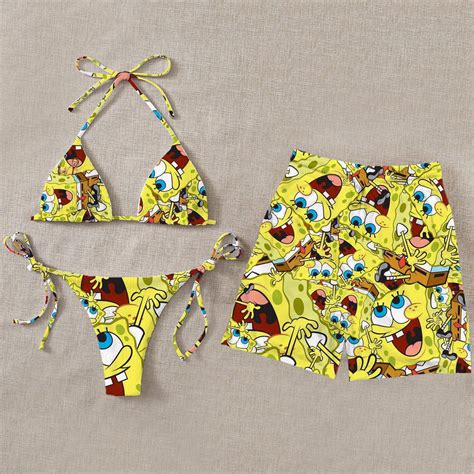 Yellow casual SpongeBob printed bikini shorts couple swimsuit Short ...