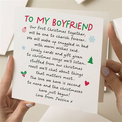 someone holding up a christmas card that says to my boyfriend