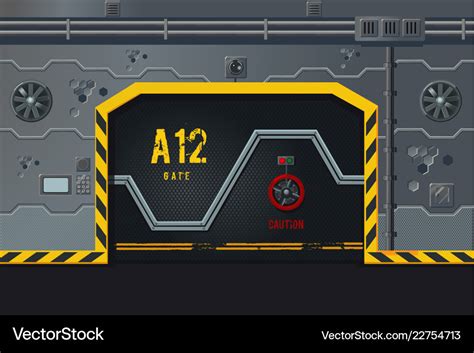 Futuristic spaceship wall with door game design Vector Image