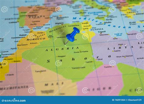 Map of Algeria with a Blue Pushpin Stuck Stock Photo - Image of holiday, pushpin: 76091064