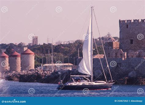 Port of Rhodes Town stock photo. Image of dodecanese - 25467262