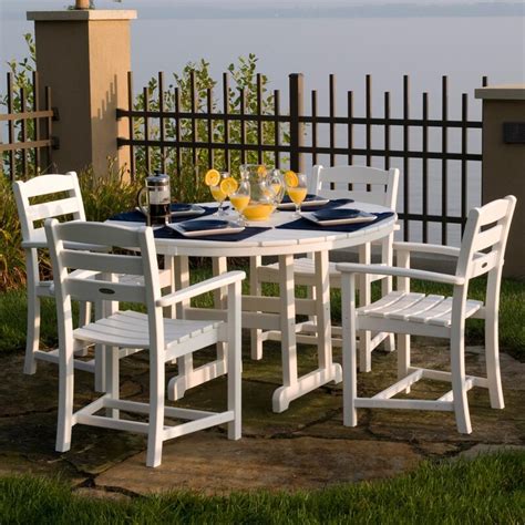 La Casa Cafe 5 Piece White Recycled Plastic Wood Patio Dining Set W/ 48 Inch Round Table ...