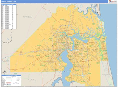 Duval County, Florida Zip Code Wall Map | Maps.com.com