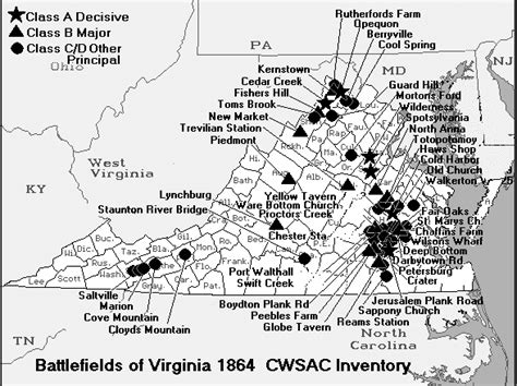 Virginia Civil War 1864 Map of Battles