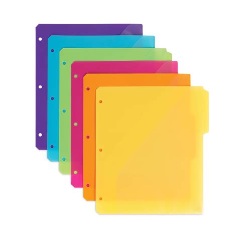 Three-Ring Binder Poly Index Dividers with Pocket, 1/3-Cut Tabs, 11.25 x 9.75, Assorted Colors ...