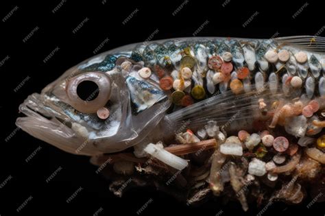 Premium AI Image | Microplastics in the stomach of a fish with its ...