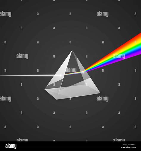 Dispersion. Glass prism and beam of light. Science experiment with light. Colorful spectrum of ...