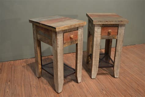 Pair of Rustic solid wood Side Table with drawer / End table