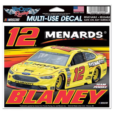 WinCraft Ryan Blaney 2018 Car 4.5" x 6" Multi-Use Decal