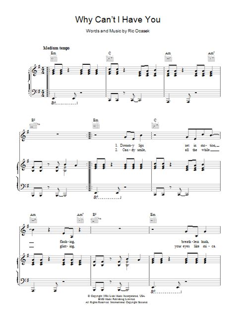 Why Can't I Have You Sheet Music | The Cars | Piano, Vocal & Guitar Chords