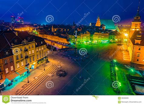 Night Panorama of Royal Castle and Old Town in Warsaw Stock Image - Image of european, palace ...