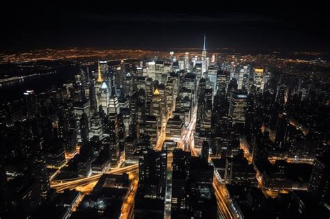 Premium Photo | Aerial view of manhattan new york at night