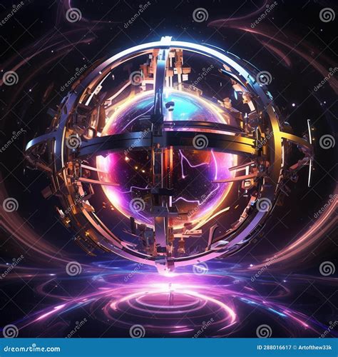 Futuristic Time Machine: Abstract Metallic Sphere with Neon Ribbons ...