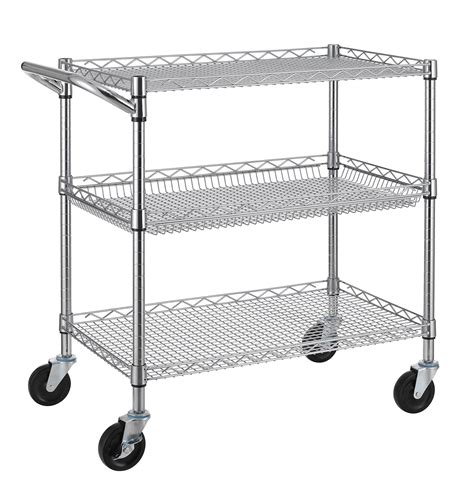 Buy Finnhomy 3 Tier Heavy Duty Commercial Grade Utility Cart, Wire Rolling Cart with Handle Bar ...
