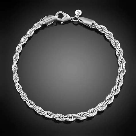 Charms Bracelet 3mm 4mm Hemp Rope Chain Bracelets & Bangles For Women 925 Sterling Silver ...